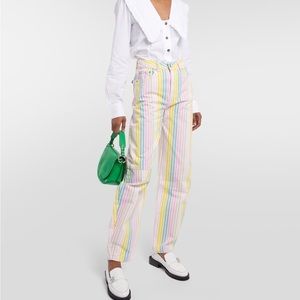 Ganni Striped Paneled Printed High-Rise Tapered Casual Jean Size 31